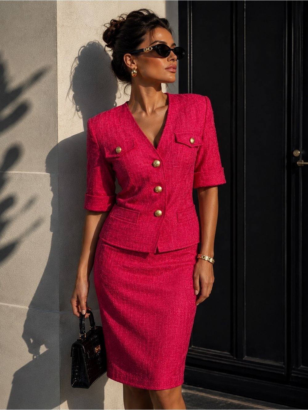 Vintage Rafinati 100% Silk Skirt Suit Set | Fuchsia Pink Power Suit